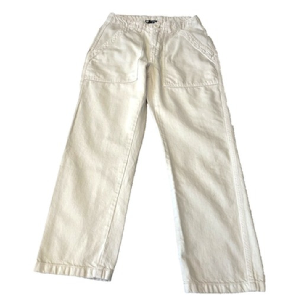 Zara Women's Utility Pocket High Rise Jean Pants XS Cream Cotton Straight Leg